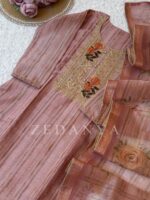 Pink gold shimmer floral yoke embroidered shalwar suit by Zedanya - Image 2