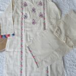 Beige Yoke floral embroidered linen co-ord set by Zedanya