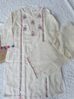 Beige Yoke floral embroidered linen co-ord set by Zedanya
