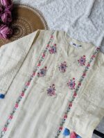 Beige Yoke floral embroidered linen co-ord set by Zedanya - Image 2