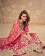 Vibrant pink zari sequin embroidered sharara suit - Image 2