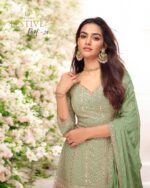 Lime green heavy sequins embroidered designer sharara suit by Zedanya Sri Lanka