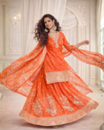 Vibrant Orange sequins zari embroidered sharara suit - Image 2