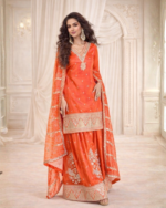 Vibrant Orange sequins zari embroidered sharara suit