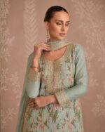 Pastel turquoise green floral embroidered designer suit - Image 4