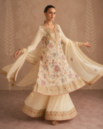 Ivory white multi color heavy floral embroidered designer suit - Image 3